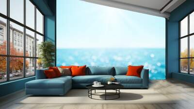 beautiful blur defocused blue sea background with sun rays and bokeh. landscape of tropical summer.  Wall mural