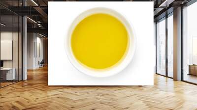 Bowl of olive or vegetable oil isolated on white. Top view of oil. Wall mural