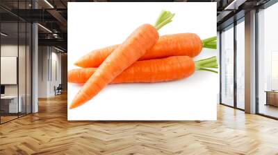 Fresh carrot isolated. Two whole carrots and half of carrot on white background. Wall mural