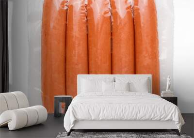 Pack of raw hot dogs isolated on white background with clipping path Wall mural