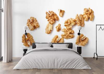 Peeled walnut isolated on white background Wall mural