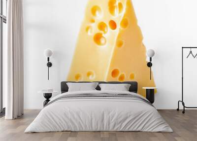 Piece of cheese isolated on white background. Wall mural