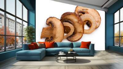 Roasted sliced champignons with onions isolated on white background. Mushrooms. Top view. Wall mural