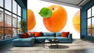 Set of apricot with half of apricot and apricot kernel isolated on white background. Wall mural