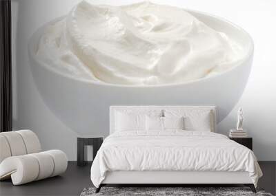 Sour cream or yogurt in white bowl isolated Wall mural