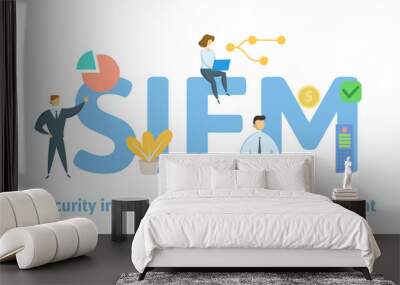 SIEM, Security information and event management. Concept with keywords, letters and icons. Colored flat vector illustration. Isolated on white background. Wall mural