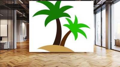 Two cartoon palm trees on the sand on a white background Wall mural