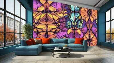 Vibrant stained glass abstract pattern with bold colors in purple, orange, and blue, artistic design, copy space Wall mural