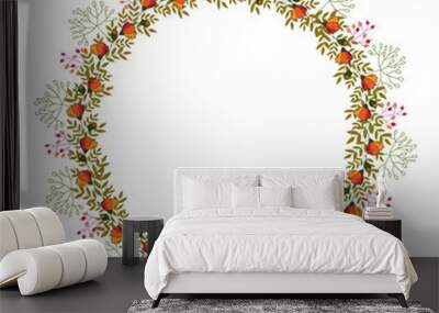 wreath of flowers on white Wall mural