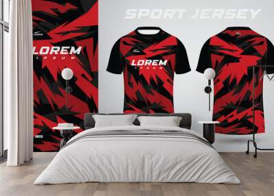 black red soccer football sport jersey template design for sportswear. Football t-shirt mockup. Wall mural