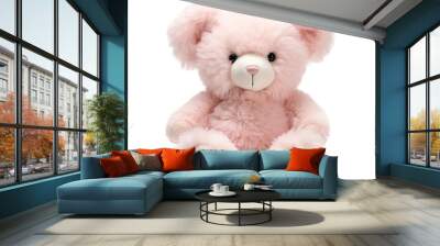 A cute pink teddy bear sits serenely on a white background Wall mural