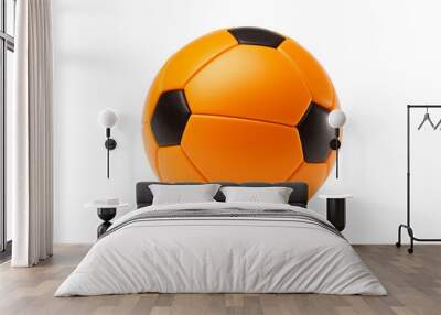 Orange and black soccer ball on white background Wall mural