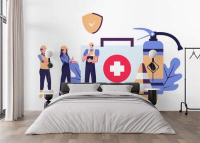 OSHA concept. Occupational safety regulations and health inspection. Government service protecting safety at job. Worker security protection policy. Caution regulation document for trauma prevention Wall mural