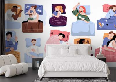 people are sleeping in difference poses flat style illustration vector design Wall mural