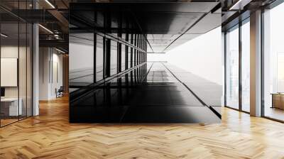 Abstract image of looking up at modern black glass building. Architectural exterior detail of industrial office building. Industrial art and detail. Wall mural