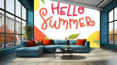 Summer Vibes with Tropical Fruits. Summer vibes text design  Wall mural