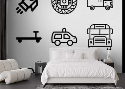 Simple 9 icon set of car related eco car, school bus, delivery truck and scooter with handle vector icons. Collection Illustration Wall mural