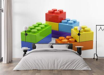 plastic toy blocks on white background. Wall mural