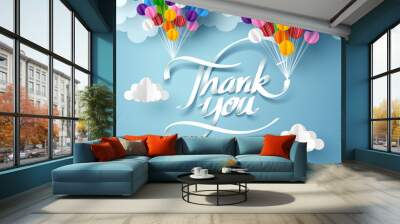 Paper art of thank you calligraphy hand lettering Wall mural