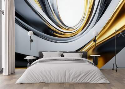 Abstract Flow of Gold and Silver Curves in 3D Design Wall mural