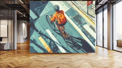 Aerial View of Cyclist Riding on Urban Street Wall mural