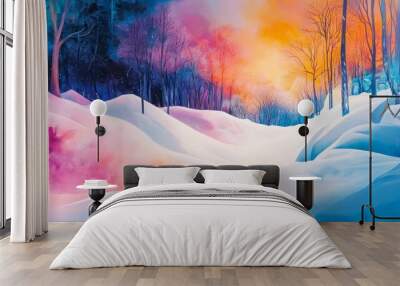 Ethereal Winter Wonderland - Abstract Snow Covered Landscape with Glowing Edges Wall mural