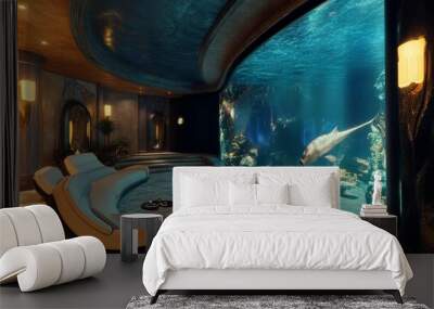 Futuristic Luxury Home Theater with Immersive Sound and Curved Ultra HD Screen Wall mural