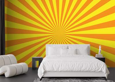 yellow vintage trendy retro Sunlight for background , Old paper pattern starburst , Circus poster or placard ,Vector illustration Wall mural