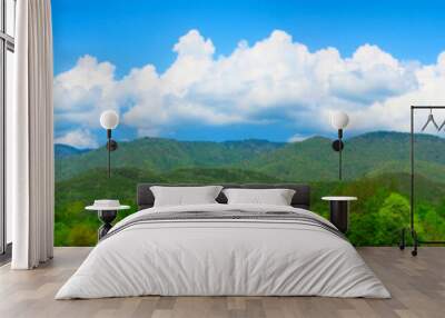 Landscape phot of mountain with blue sky and clouds. Panorama of nature. Wall mural