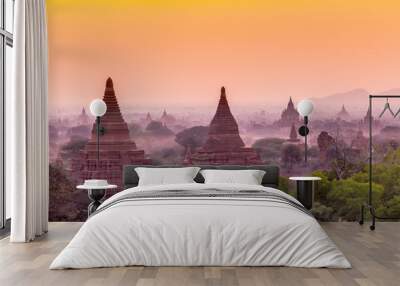 Sunrise over ancient Bagan, Myanmar Wall mural