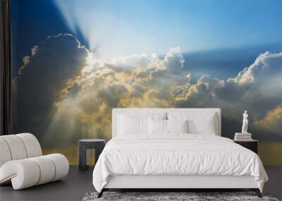 Sunset sky with cloud and sun ray. Nature background. Miracle, hope, or amazing nature concept. Wall mural