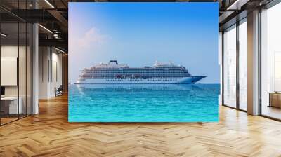 Cruise ship sailing in the sea, large luxury white cruise ship liner on blue sea water and blue sky background. Wall mural