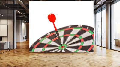 Dart arrow hitting in the target center of dartboard isolated on white background Wall mural