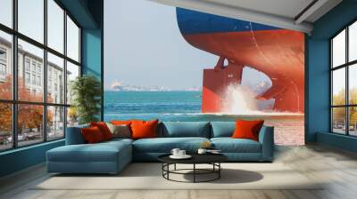 Stern tanker ship with rudder water splashes from ship propellers, Oil and gas industry liquefied natural gas tanker LPG in the sea. Wall mural