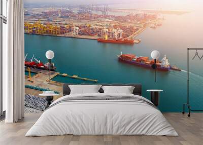 Aerial view of container cargo ship in sea. Wall mural