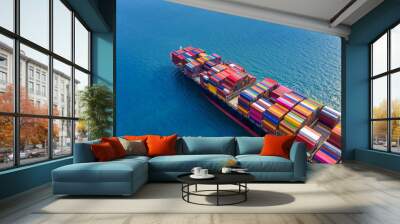 Aerial view of container cargo ship in sea. Wall mural