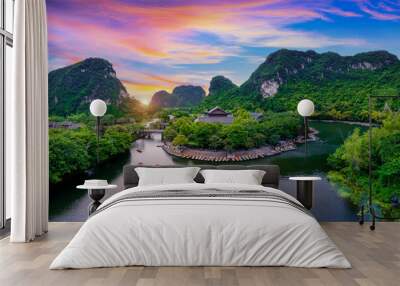 Aerial view of Trang An landscape at Ninh Binh, Vietnam. Wall mural