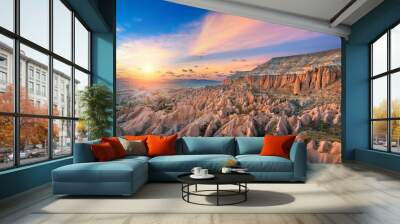 Beautiful mountains and Red valley  at sunset in Goreme, Cappadocia in Turkey. Wall mural