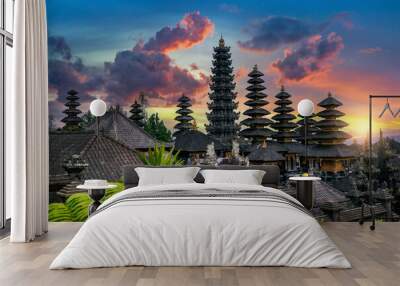 Besakih temple at sunset in Bali, Indonesia. Wall mural