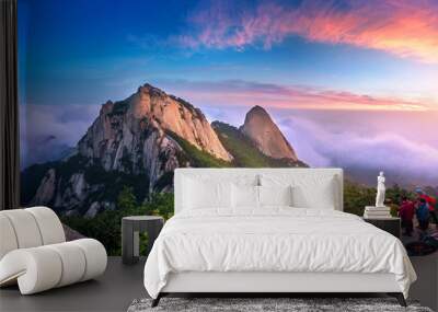 Bukhansan national park in morning, Seoul in South Korea. Wall mural