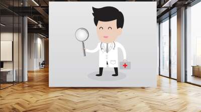 doctor hand holding magnifying glass - doctor & medical characte Wall mural