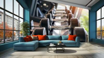 Dumbbells in a fitness. Wall mural