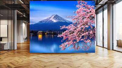 Fuji mountain and cherry blossoms in spring, Japan. Wall mural