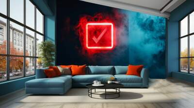 3D fire exit sign with glowing neon text and flame icon, a symbol of safety and business concept Wall mural