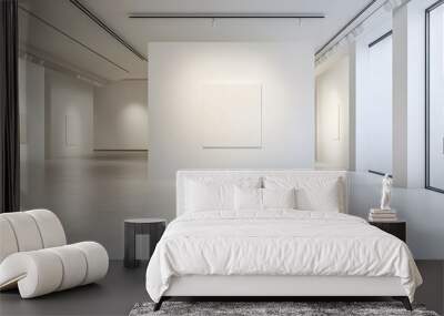 Contemporary art gallery with a stark white wall as the focal point, focused spotlighting highlighting a minimalist piece, clean and expansive space, serene and introspective mood Wall mural