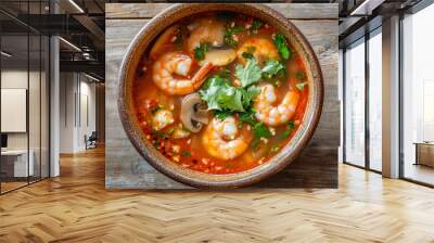 Tom Yum Kung Thai food Grilled shrimp and  with vegetables, a delicious and healthy meal Wall mural