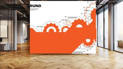 abstract gear pattern technology futuristic digital lines and dots connect orange background EP.2 Wall mural