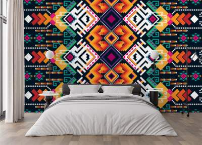 Abstract geometric vertical seamless pattern design indigenous black background EP.33 Wall mural