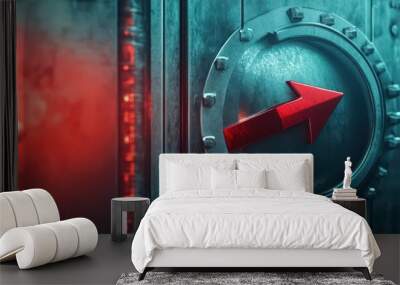 Visual of a bank vault with a downward arrow, falling interest rates impact on savings security Wall mural