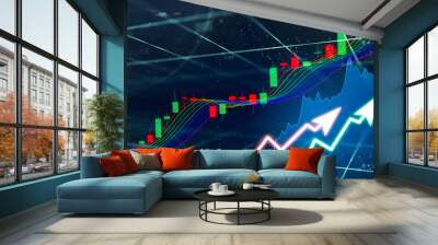 Stock market digital graph chart on LED display concept. A large display of daily stock market price and quotation. Indicator financial forex trade education background. Wall mural